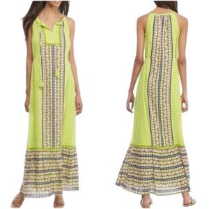 Crown and Ivy Green Multi Boho Soft Flowing Tie Front Maxi Dress Womens Sz S